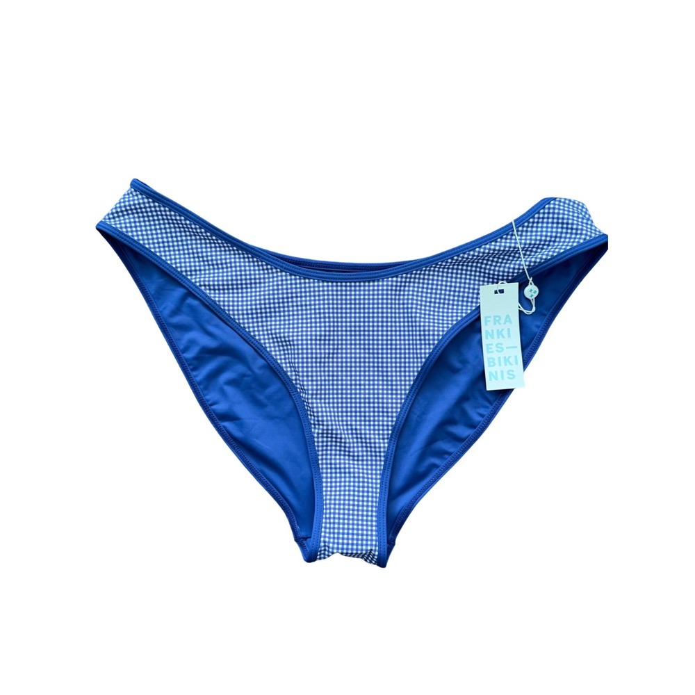 Frankies Bikinis Catalina Gingham Blue White Checkered Swim Bottom XL NEW